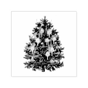 VINTAGE CHRISTMAS TREE RUBBER STAMP  ZELFINKTENDE STEMPEL