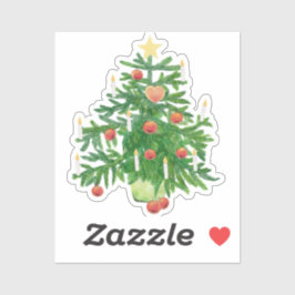 Vintage Christmas Tree with a Star & Heart Cookie Sticker