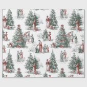 Vintage Christmas Trees Scene Cadeaupapier (Vlak)