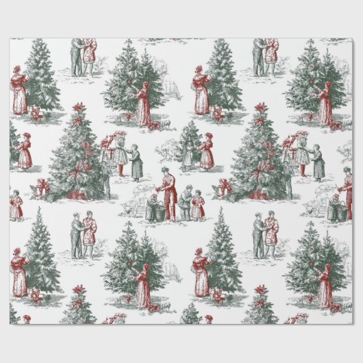 Vintage Christmas Trees Scene Cadeaupapier (Vlak)