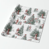 Vintage Christmas Trees Scene Cadeaupapier (Uitgerold)