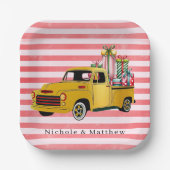 Vintage Christmas Truck Wedding Papieren Bordje (Voorkant)