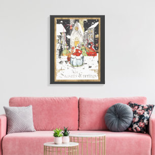 Vintage Christmas Victorian People Going to Church Canvas Afdruk