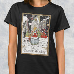 Vintage Christmas Victorian People Going to Church T-shirt<br><div class="desc">Vintage religieuze illustraties Merry Christmas foliday image featuring a crowd of people in town going to a beautiful cathedral on a snowy Christmas Eve. A gentle snow is falling in winter. Text reads: The Season's Greetings.</div>