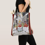 Vintage Christmas Victorian People Going to Church Tote Bag<br><div class="desc">Prachtige canvas tassen die overdreven zijn! Beschikbaar in twee stijlen en twee grootten!  illustratie: religieus kerstvakantie-afbeelding met een menigte mensen in de stad die naar een mooie kathedraal op een sneeuwige kerstavond gaan. In de winter valt een zachte sneeuw.</div>