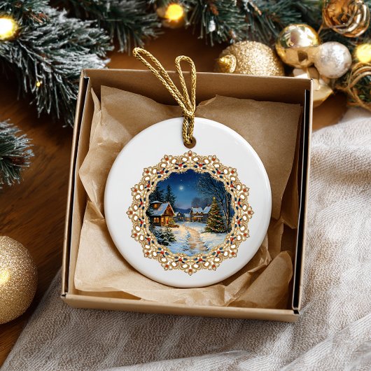 Vintage Christmas Village Doily Keramisch Ornament