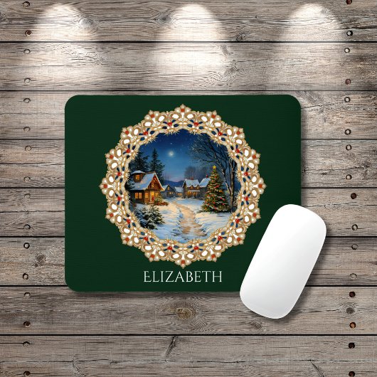 Vintage Christmas Village Doily Muismat