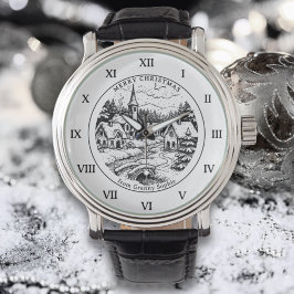 Vintage Christmas Village in Winter - Roman Number Horloge