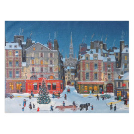 Vintage Christmas Village paard getrokken kar Tafelkleed