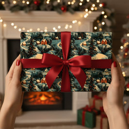 Vintage Christmas Village Patroon Cadeaupapier