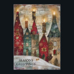 Vintage Christmas Village Seizoen Groeten Feestdagenkaart<br><div class="desc">Schattige vintage kerst wenskaart met het schilderen van een rood en groen dorpje met kaarsen. Tekst zegt, "Season's Greetings" maar is aanpasbaar voor uw eigen begroeting. Gepersonaliseerd op de achterkant met uw bericht en naam. Neem contact met mij op voor hulp bij uw maatwerk of om extra matching of coördinatie...</div>