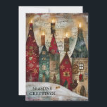 Vintage Christmas Village Seizoen Groeten Feestdagenkaart<br><div class="desc">Schattige vintage kerst wenskaart met het schilderen van een rood en groen dorpje met kaarsen. Tekst zegt, "Season's Greetings" maar is aanpasbaar voor uw eigen begroeting. Gepersonaliseerd op de achterkant met uw bericht en naam. Neem contact met mij op voor hulp bij uw maatwerk of om extra matching of coördinatie...</div>