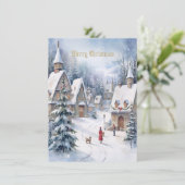 Vintage Christmas Village Vakantie Groet Kaart (Staand voorkant)