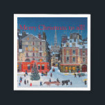 Vintage Christmas Village Vrolijk kerstfeest voor  Servet<br><div class="desc">Vintage kerstdorp Oude illustratie van een buitenscène met Kerstmis.</div>