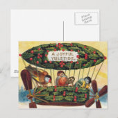 Vintage Christmas - Vogels in een luchtschip Feestdagenkaart (Voorkant / Achterkant)