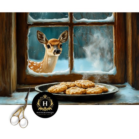 Vintage Christmas Window Deer Scene Decoupage Tissuepapier