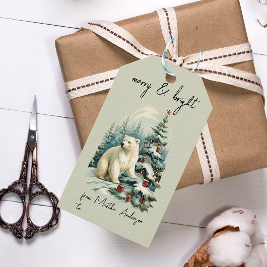 Vintage Christmas Winter Woodland Polar Beer Naam Cadeaulabel