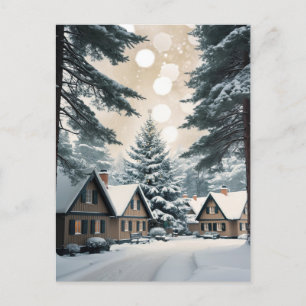 Vintage Christmas wonder dorp in het bos Briefkaart