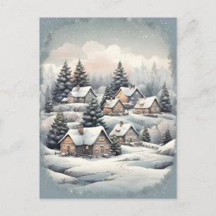 Vintage Christmas wonder dorp in het bos Briefkaart