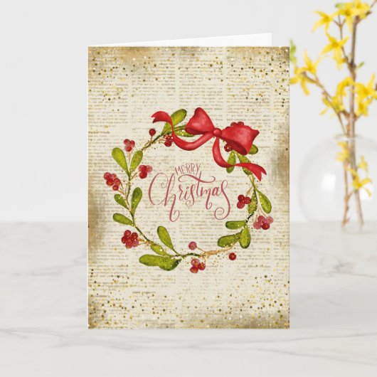 Vintage Christmas Wreath and Bow Kaart (Gele Bloem)