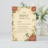Vintage Chrysanthemum Botanisch RSVP Kaartje (Staand voorkant)