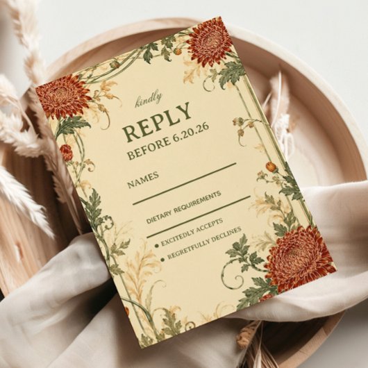 Vintage Chrysanthemum Botanisch RSVP Kaartje