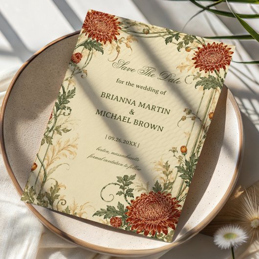 Vintage Chrysanthemum Botanisch Save The Date