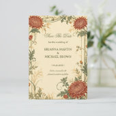 Vintage Chrysanthemum Botanisch Save The Date (Staand voorkant)