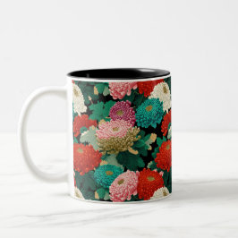 Vintage Chrysanthemum Flowers BOHO Botanical Tweekleurige Koffiemok