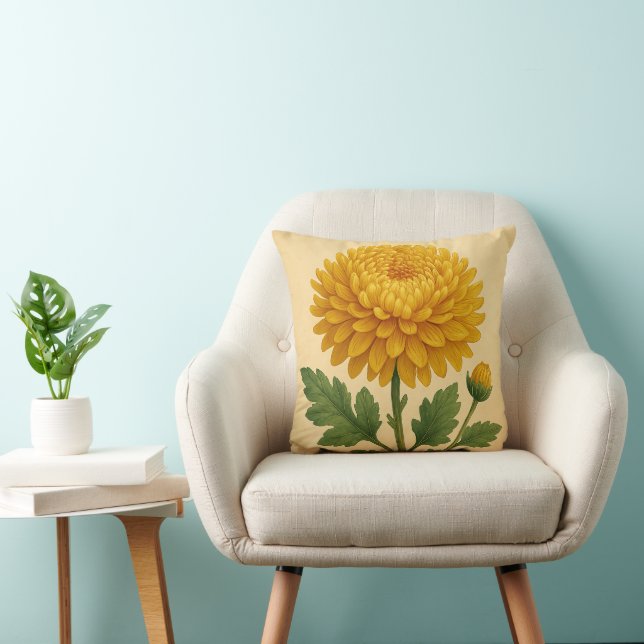 Vintage Chrysanthemum on Weathered Paper Kussen (Stoel)