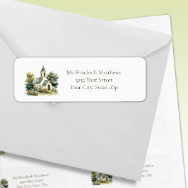 Vintage Church with Wildflowers Etiket