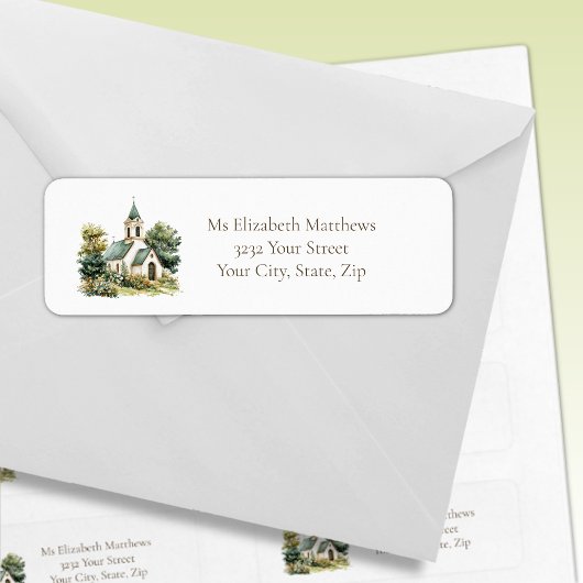 Vintage Church with Wildflowers Etiket