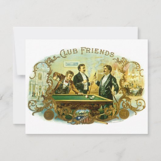 Vintage Cigar Label Art, Club Friends Uitnodiging (Voorkant)