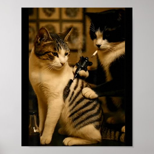 Vintage Cigarette Cat Smoking Tattoo Inked Artist  Poster (Voorkant)