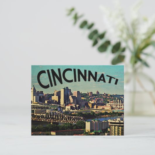Vintage Cincinnati Skyline Briefkaart (Staand voorkant)