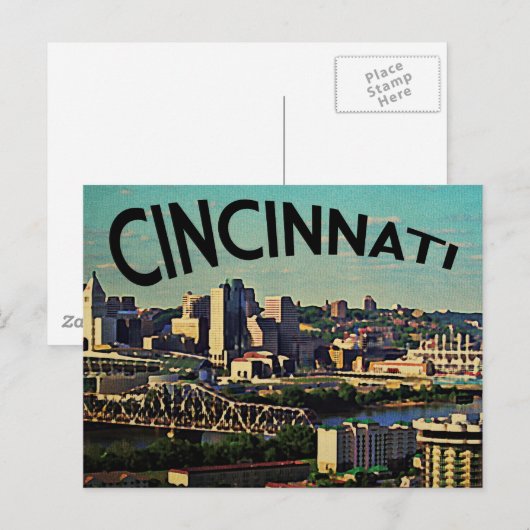 Vintage Cincinnati Skyline Briefkaart (Voorkant / Achterkant)
