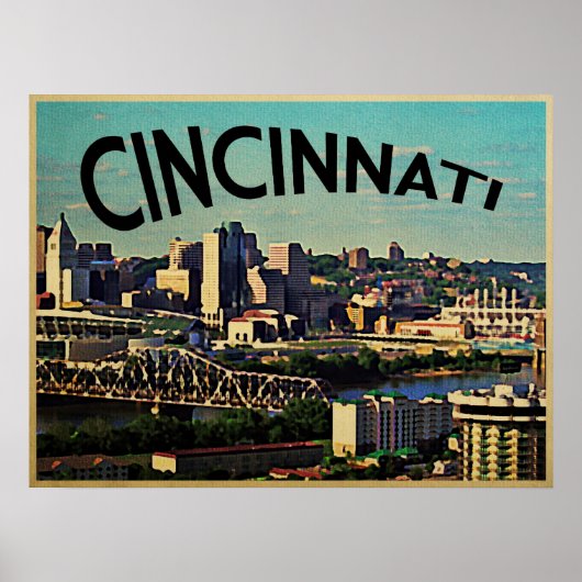 Vintage Cincinnati Skyline Poster (Voorkant)
