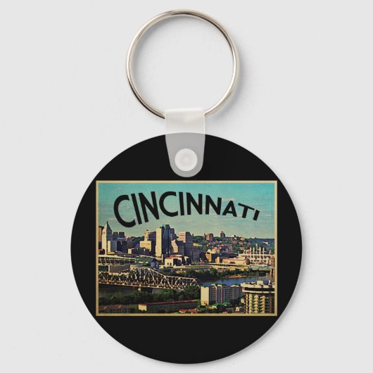 Vintage Cincinnati Skyline Sleutelhanger (Voorkant)