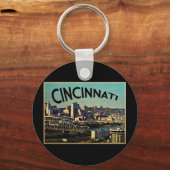 Vintage Cincinnati Skyline Sleutelhanger (Voorkant)
