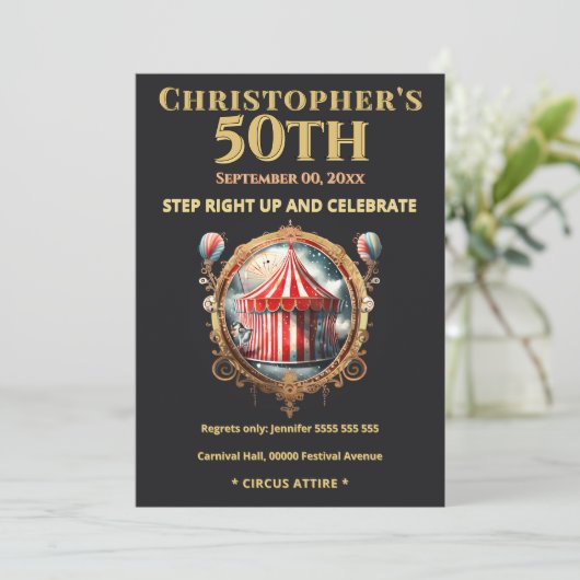 Vintage Circus 50th Birthday Invitation Kaart (Staand voorkant)