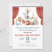 Vintage Circus Animals 2nd Birthday Invite Kaart (Voorkant)