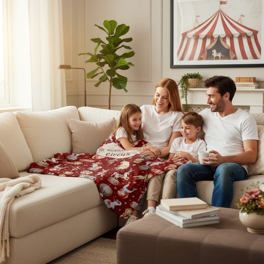 Vintage Circus Animals Pattern Red Fleece Blanket Deken