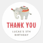 Vintage Circus Elephant Boy Birthday Thank You Ronde Sticker (Voorkant)
