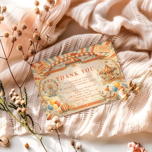 Vintage Circus Fairytale Birthday Bedankkaart