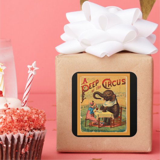 Vintage Circus Poster: Circus Elephant Vierkante Sticker (Feest)