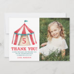 Vintage Circus Tent Photo Birthday Thank You Bedankkaart<br><div class="desc">Thank guests for coming to celebrate the birthday boy or girl with our stylish Vintage Circus Tent birthday foto thank you cards. The aanbiddelijke circus themed thank you cards feature a colorful watercolor circus enden with red vintage typography. Personalize the thank you cards by adding your child's foto, name, age,...</div>