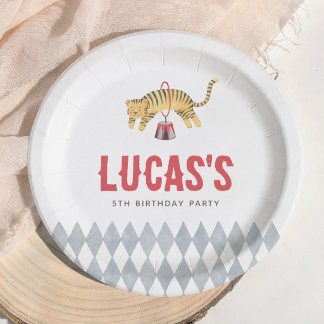 Vintage Circus Tiger Boy Birthday Party Papieren Bordje