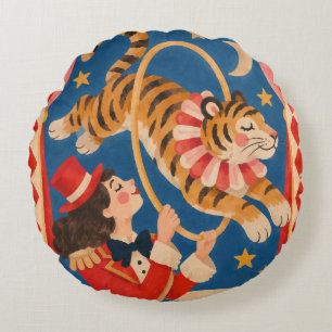 Vintage Circus Tijger en Dompteur Funhaus Rond Kussen