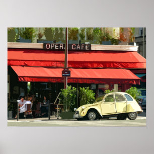 Vintage Citroën Car Outside a Paris Café Poster