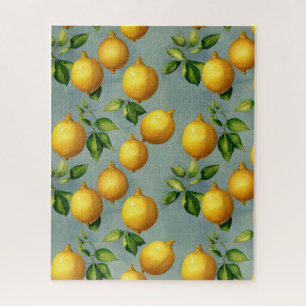 Vintage citroenen en bladeren kunstpatroon op grij legpuzzel